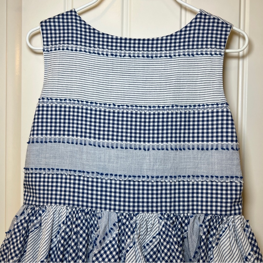 Genuine Kids By Oshkosh Navy And White Checkered Girls 5T PuffyDress Pearl Snaps - Picture 3 of 16